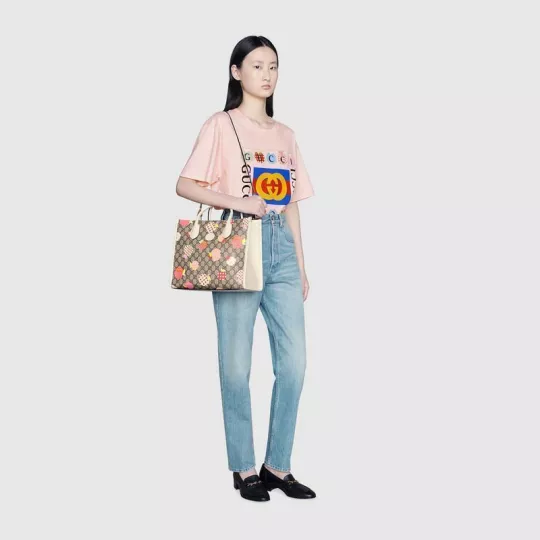 ハートアップルモチーフの小さなトートバッグ-2